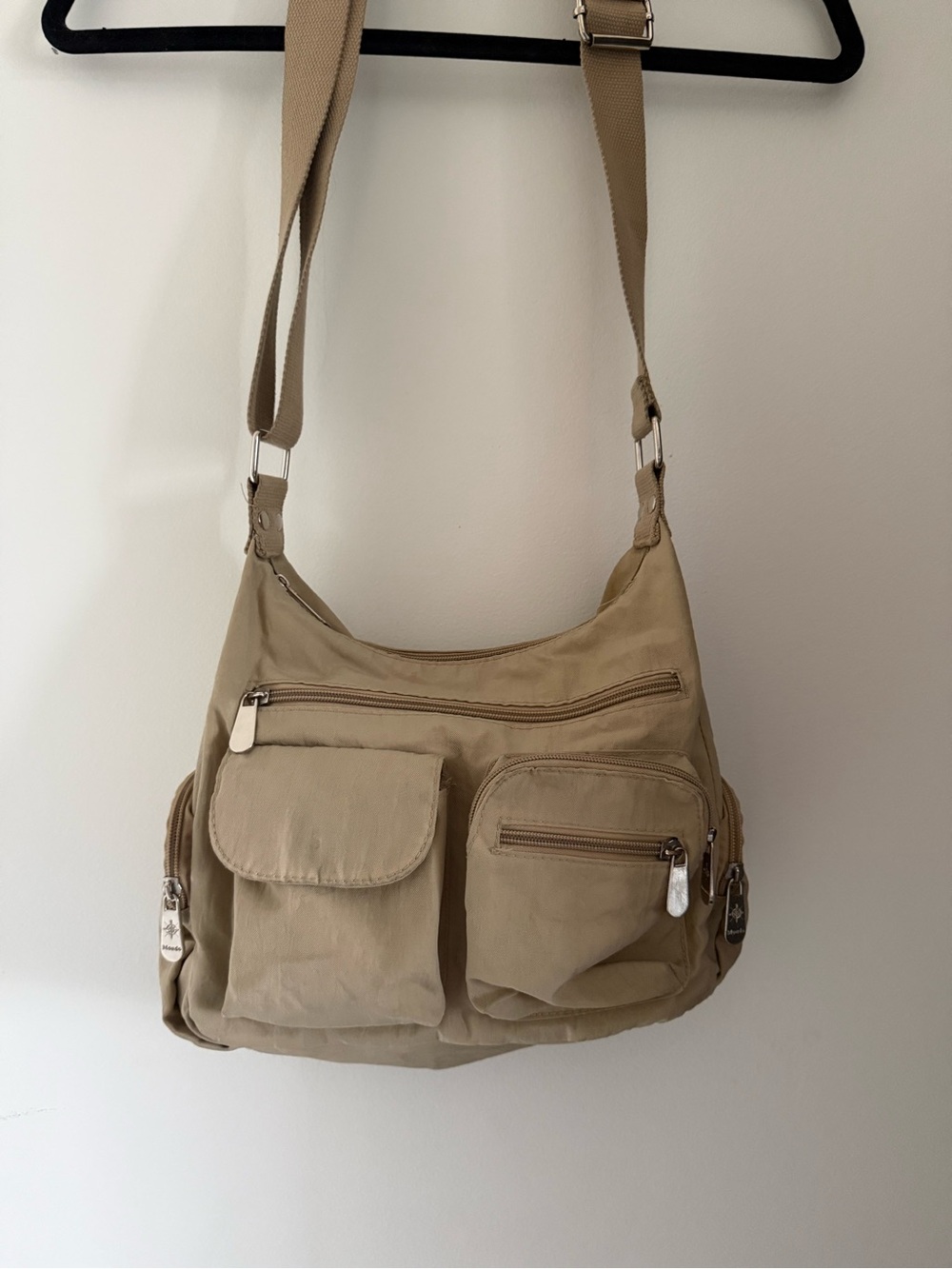 Beige Nylon Multi-Pocket Utility Crossbody Bag | Utility Travel Cargo Purse Y2K